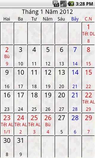 Android Calendar Việt