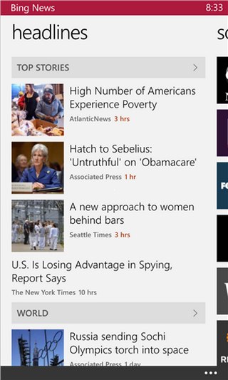 Bing News for Windows Phone