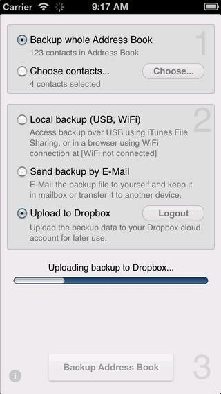 Contacts Backup to Dropbox for iOS
